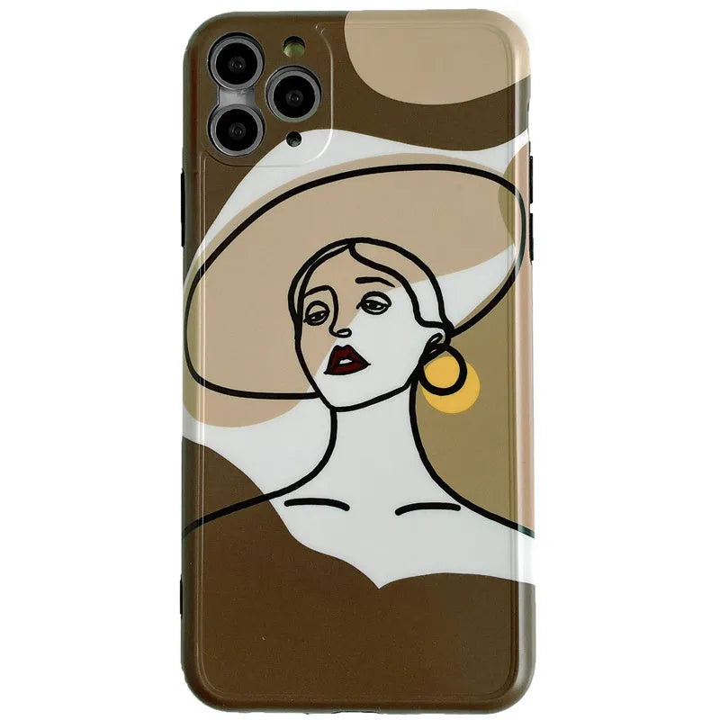 Orange yellow soft glue cartoon line painting protective phone case for Apple iPhone 11 Pro Max with hood