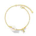 White chalcedony bracelet with peace buckle in silver gold electroplated finish on silver base
