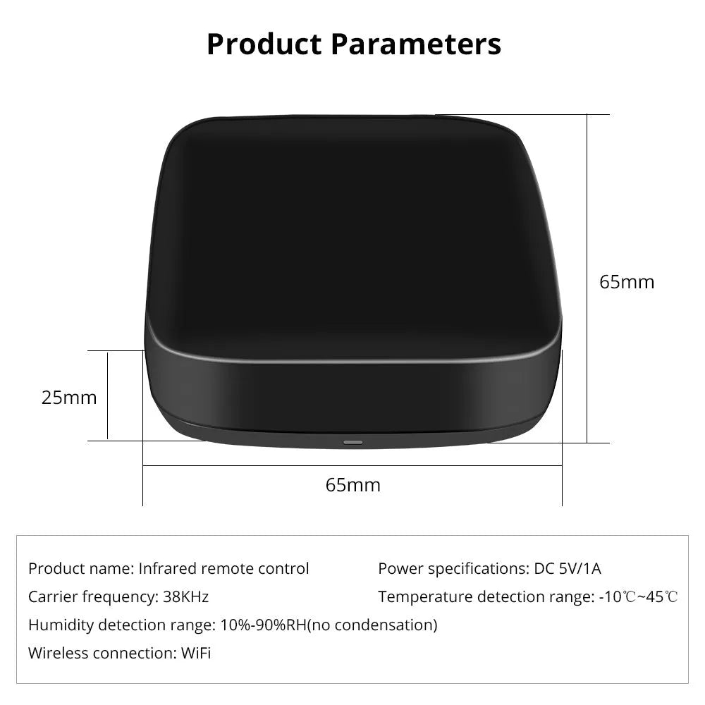 Black voice control universal infrared remote control with WiFi connectivity for smart home automation