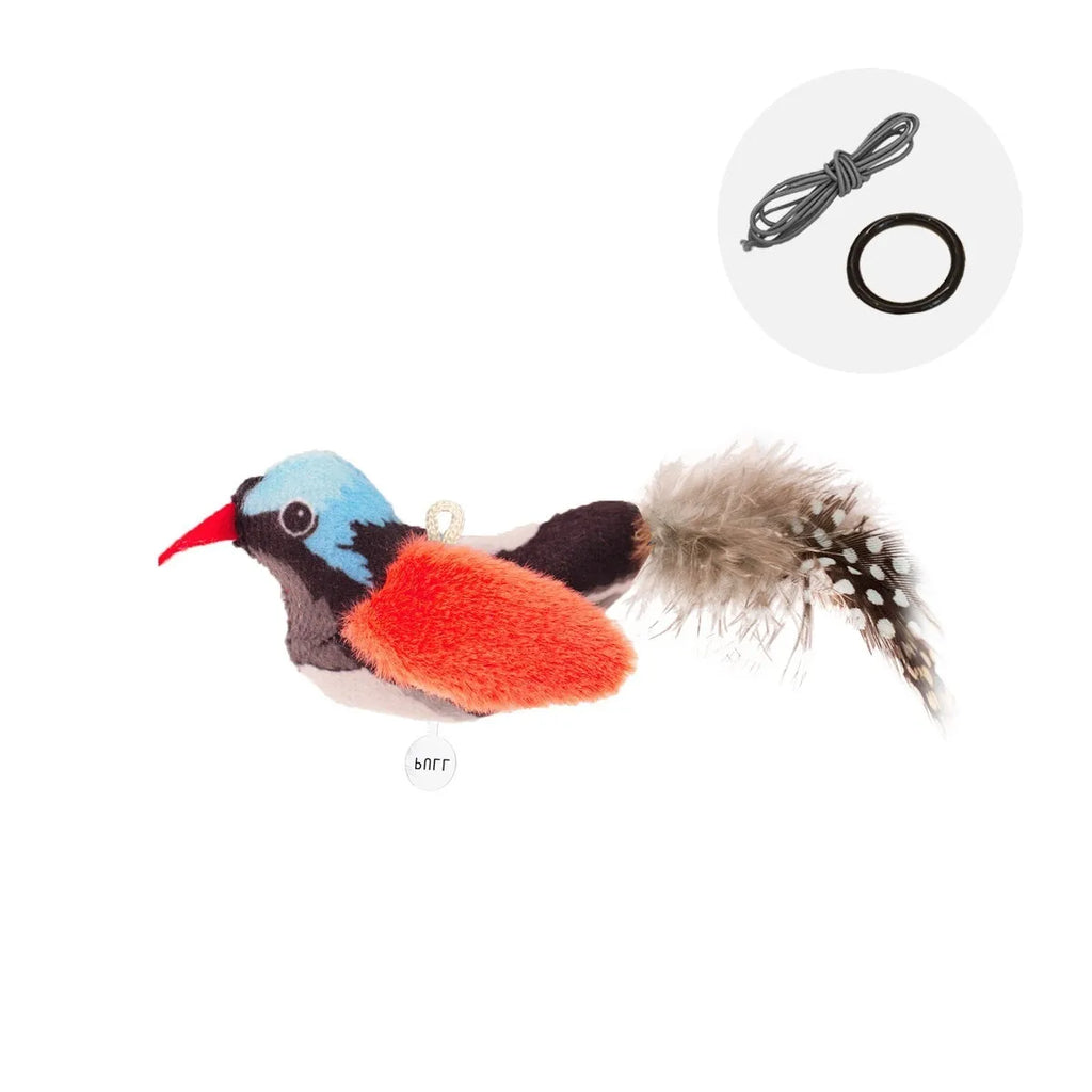 Plush bird simulation cat toy in colourful bird design for interactive pet play