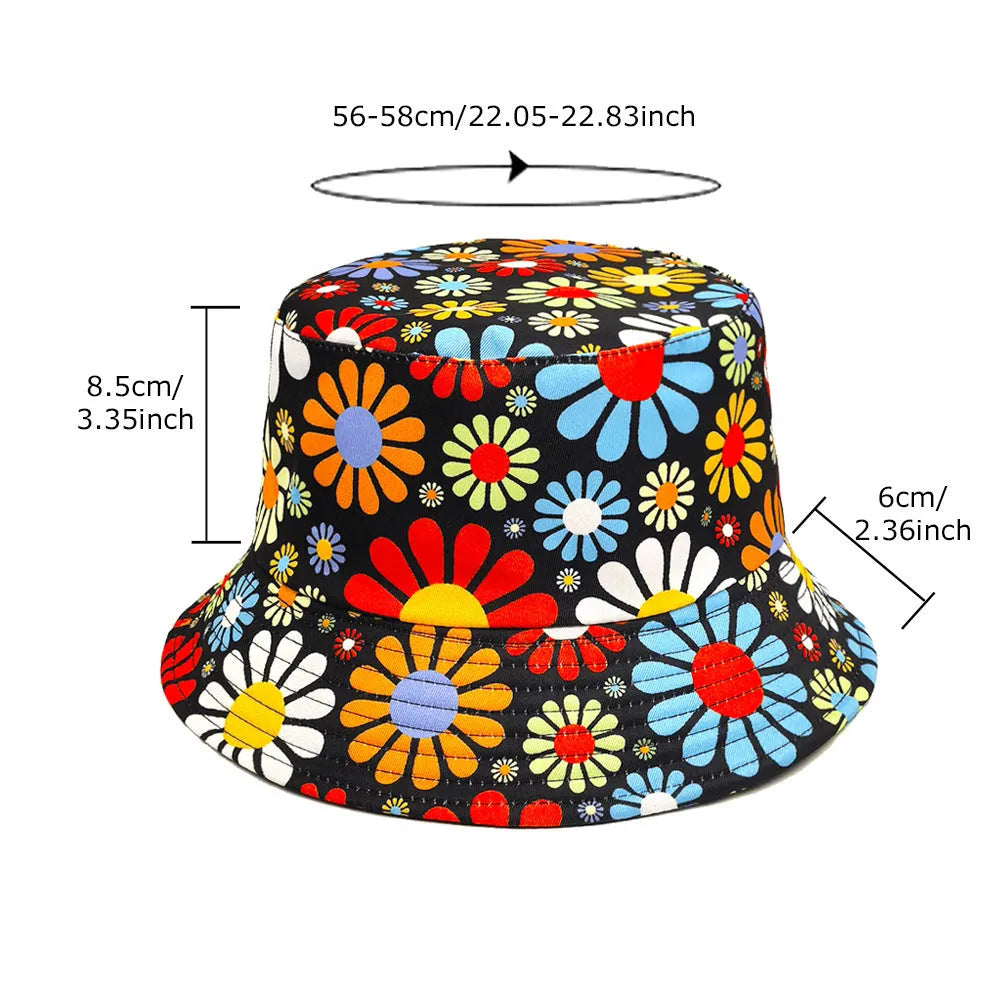 Colourful floral pattern polyester bucket hat with dome crown design