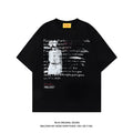 Men's black retro hip hop style T-shirt with white letter printing and raglan sleeves