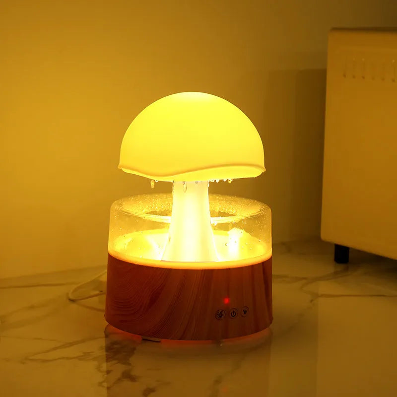 White cloud-shaped ultrasonic humidifier and aroma diffuser with rain simulation and night light