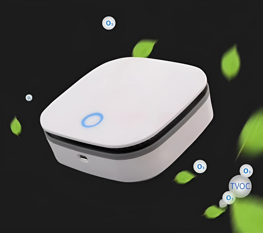 White portable USB air purifier for car and small room use.