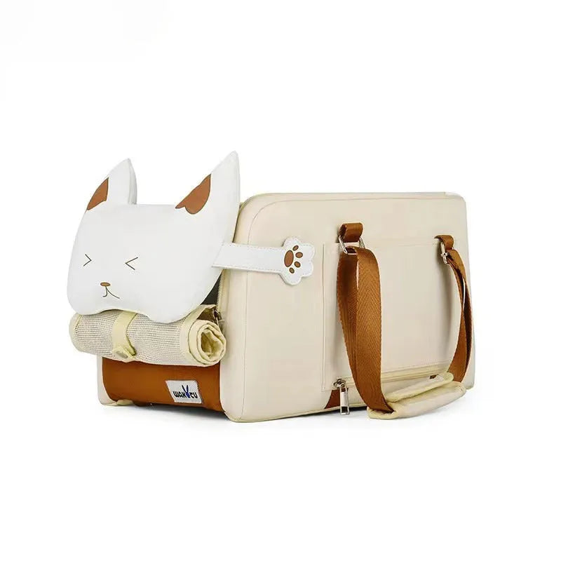 One-shoulder portable cat flight case in beige with EPE padding for pets under 15 kg