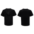 Men's black loose fit t-shirt with hollow out V-neck and short sleeves
