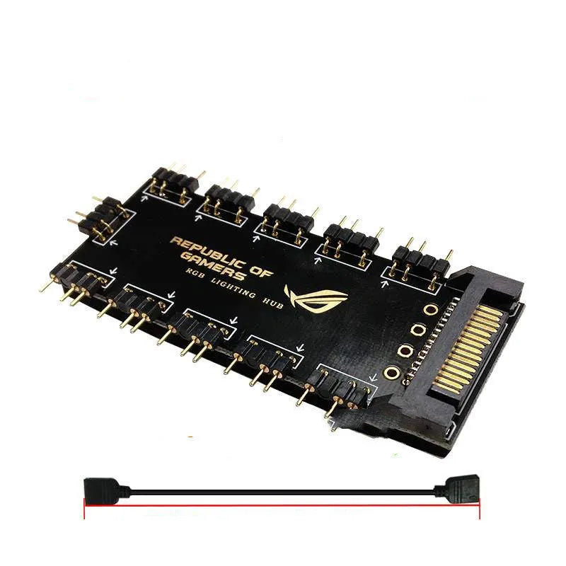 AURA RGB One Point Ten 5V SATA power hub, black, ten 5V RGB ports, PC internal hub
