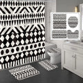 Bomi printed polyester shower curtain with anti-slip floor mat set, modern simplicity style, multiple colour options