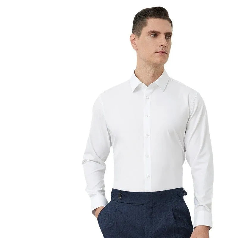 Men's long-sleeved mulberry silk non-ironing shirt in light blue, regular fit