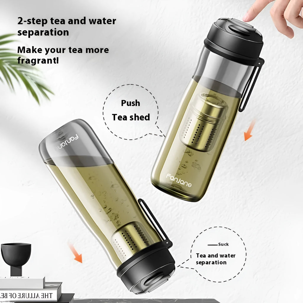 Tritan bubble tea cup in black with magnetic separation lid and insulated leather ring on white background