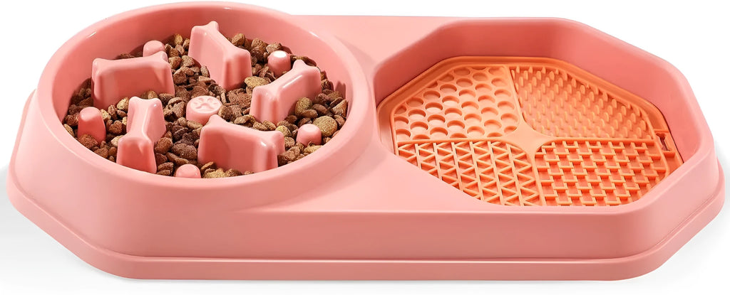 Blue slow feeder interactive dog bowl with maze pattern and non-slip base for healthy eating.