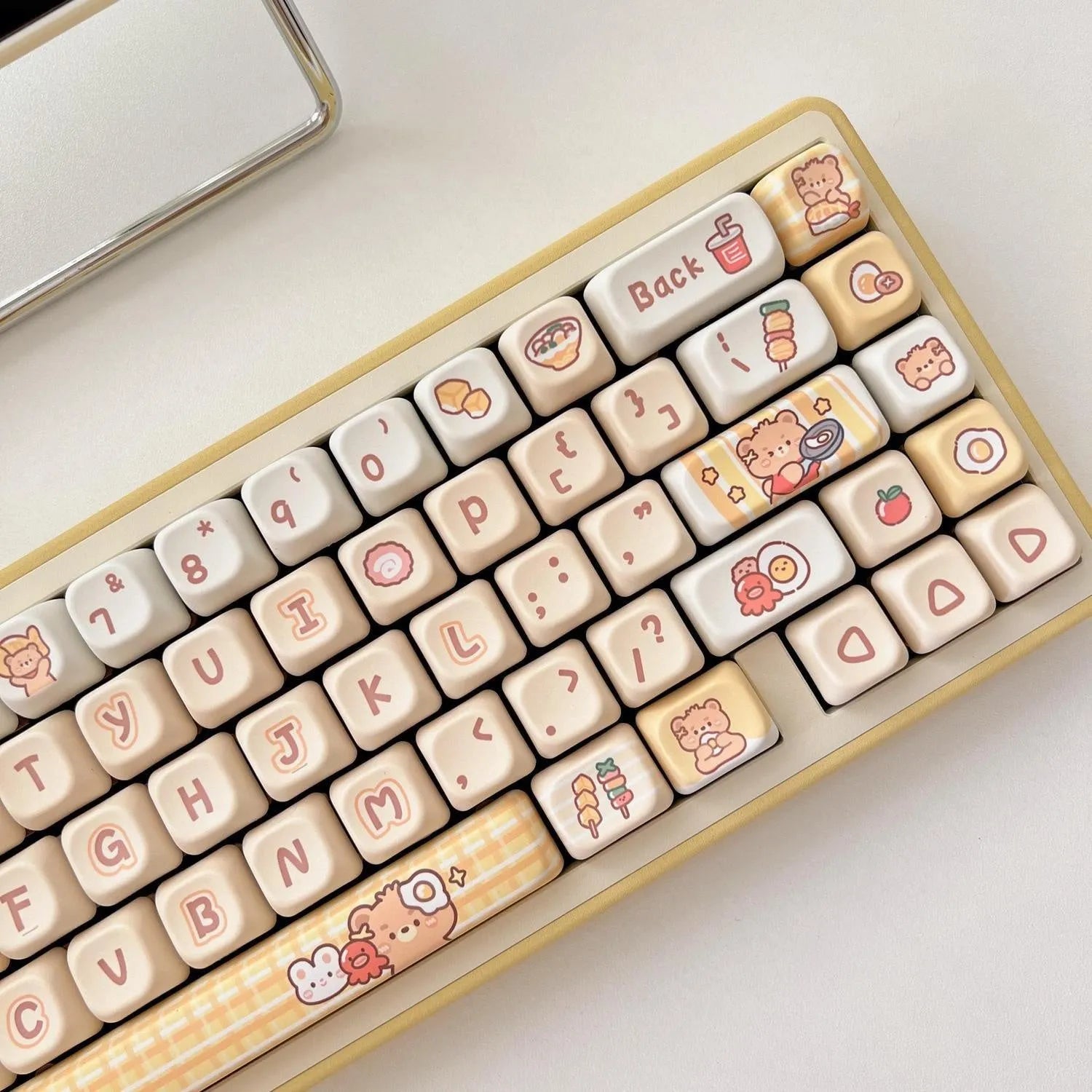140-piece Rabbit Bear Restaurant themed PBT keycap set for mechanical keyboards with EOA height profile