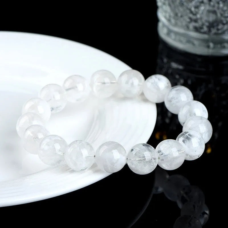 Women's crystal bracelet with natural blizzard snowflake round beads in geometric shape