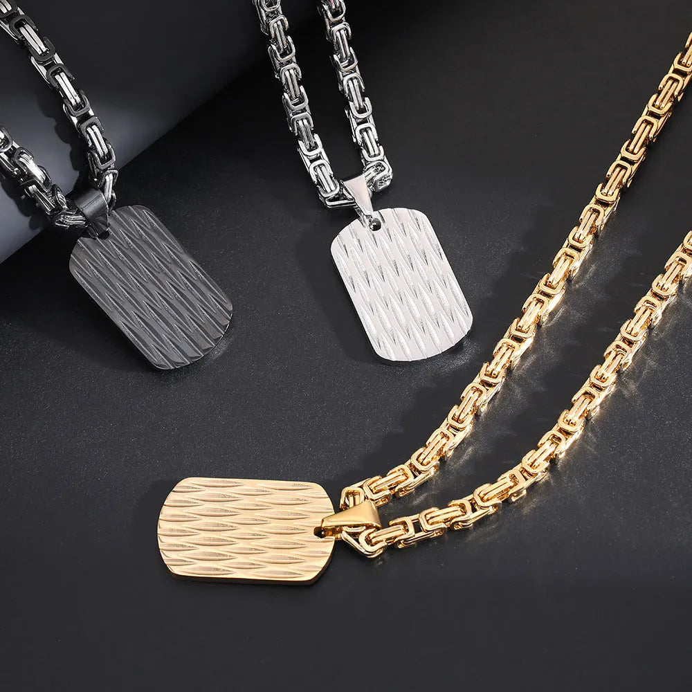 Titanium steel men's water ripple pendant necklace emperor chain gold silver black 51-60cm front view