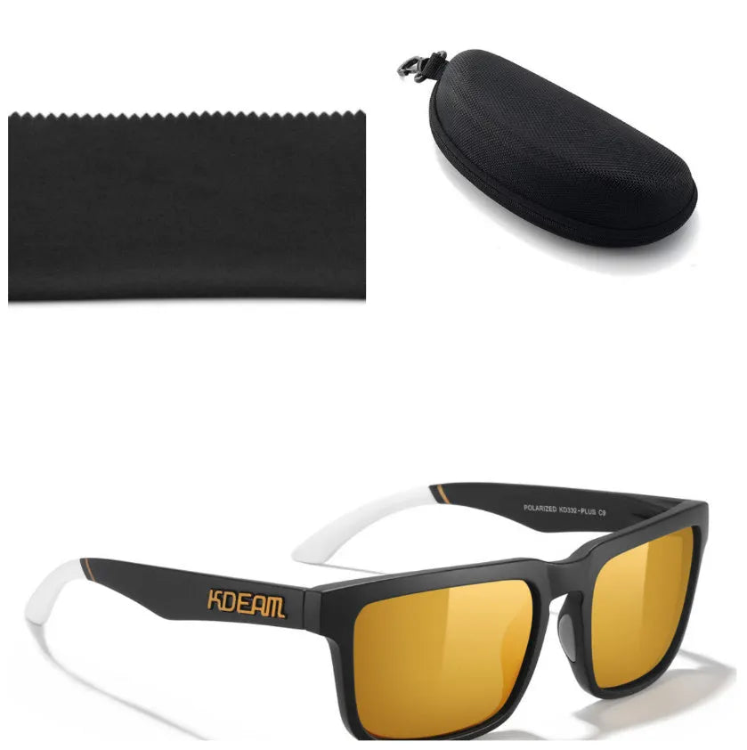 Polarized square sunglasses with TAC lens and PC frame in outdoor setting