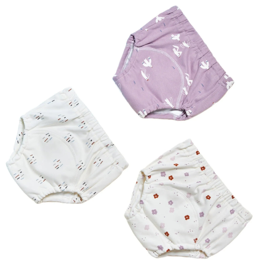 Pure cotton gauze baby training pants 3 pack in Bee series with soft elastic waist and leg openings