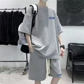 Man's waffle texture leisure sports suit with short sleeves and shorts in blue