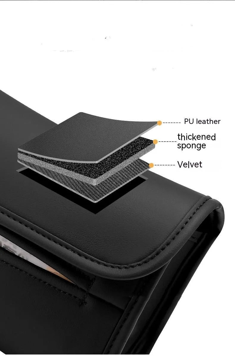 Leather car tissue box with elastic band for mounting on vehicle sun visor or headrest