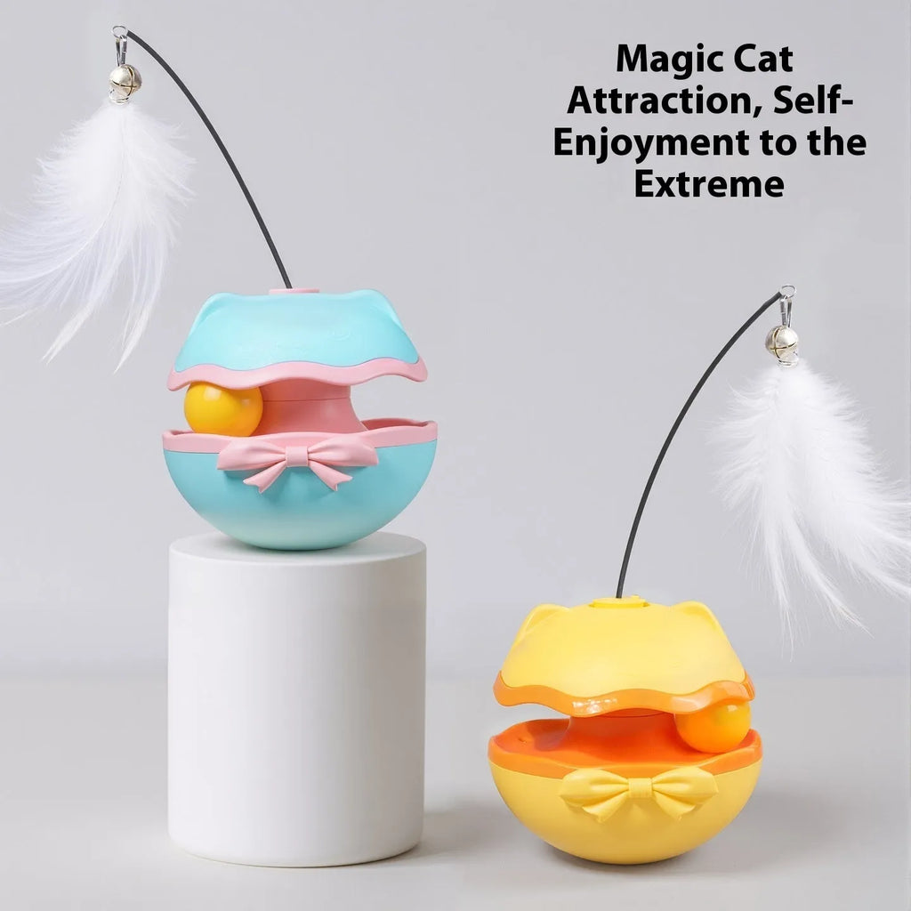 Electric self-moving cat teaser tumbler toy in plastic construction with automatic motion