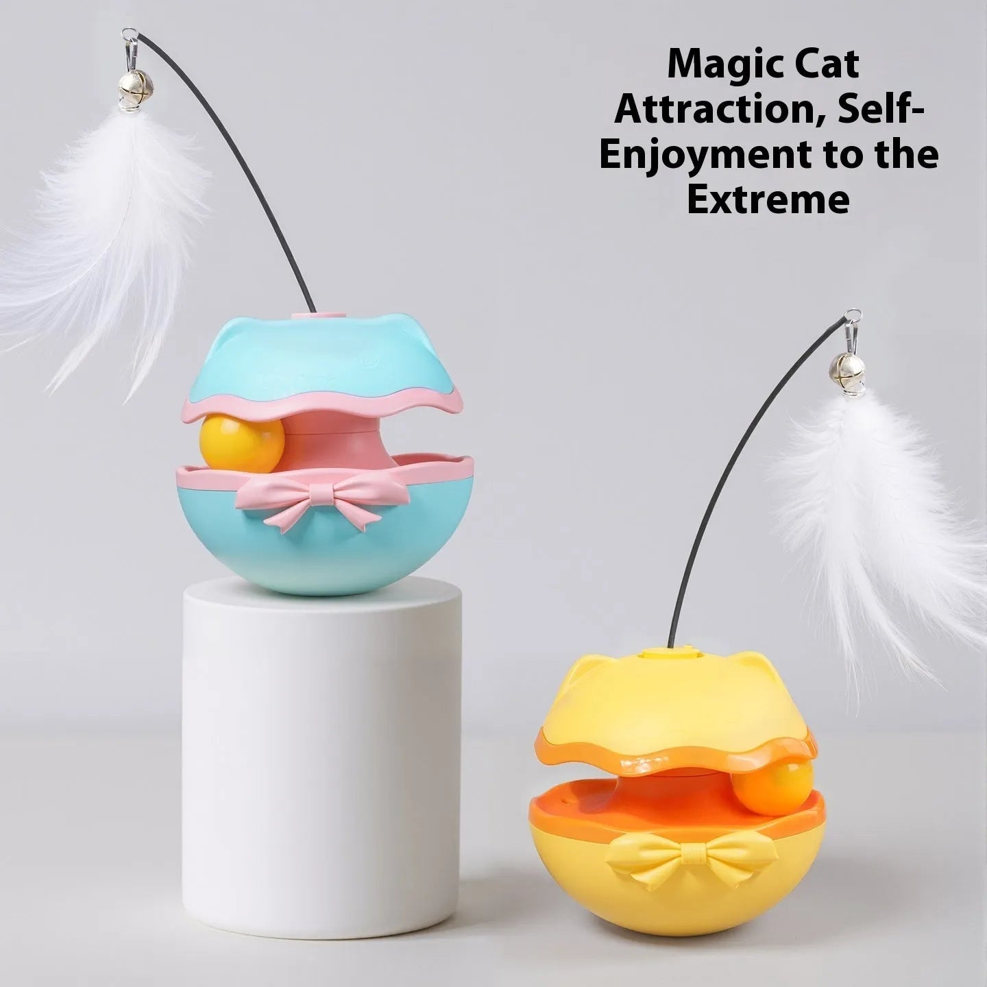 Electric self-moving cat teaser tumbler toy in plastic construction with automatic motion