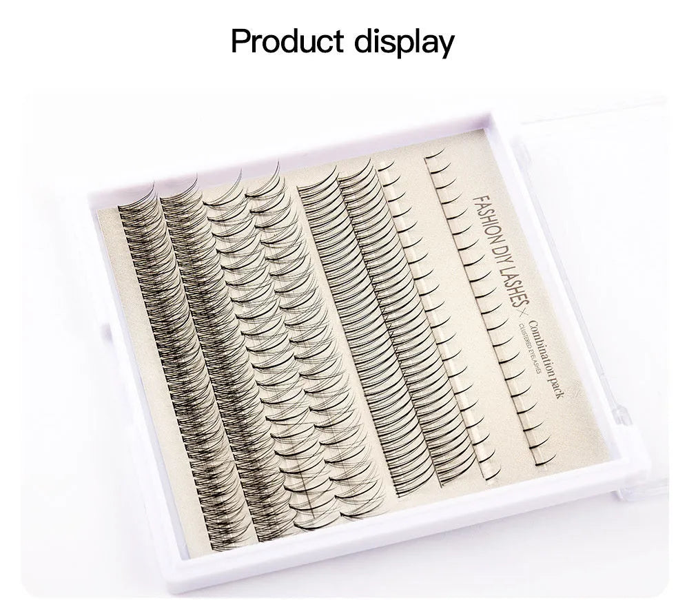 Single-cluster false eyelash glue suit with artificial fibre lashes, tweezers, and brush in black tools option