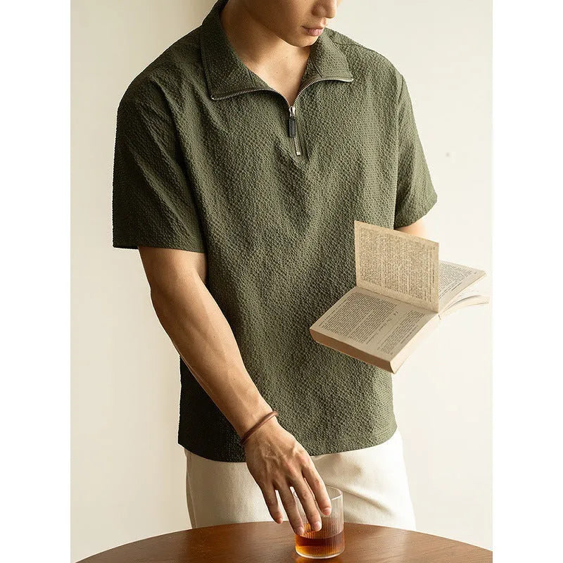 American quick-drying ice silk short sleeve t-shirt in cedar green, loose fit 100% polyester summer casual