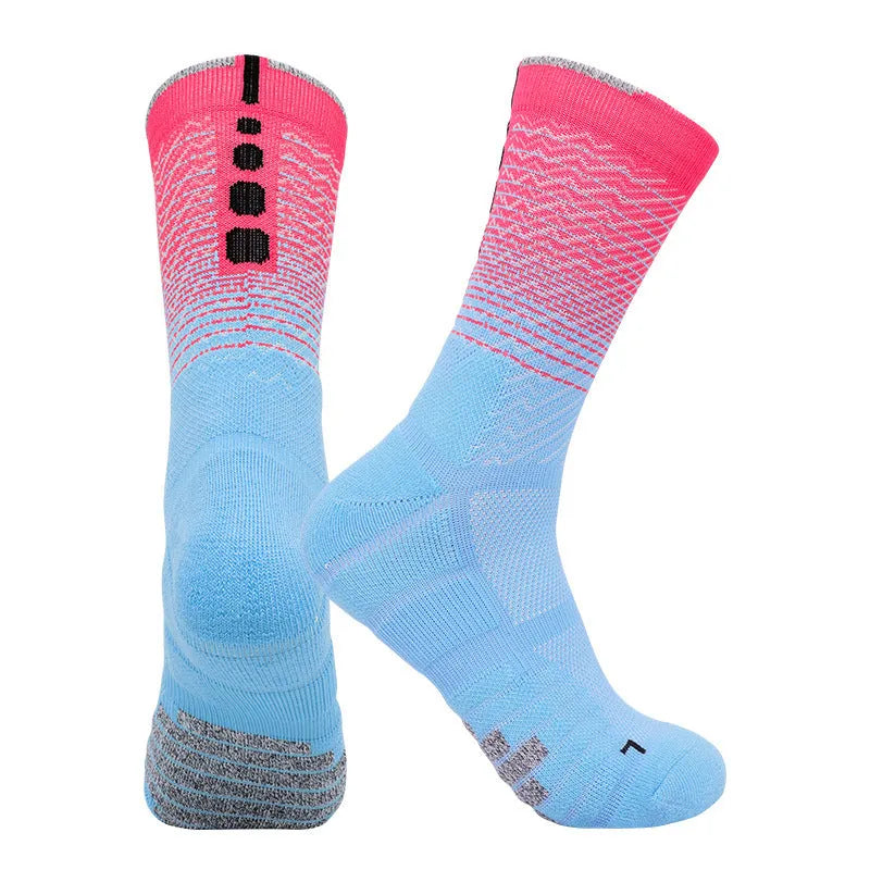 Adult polyester cycling socks in gradient white colour, quick-dry non-slip design for running sports