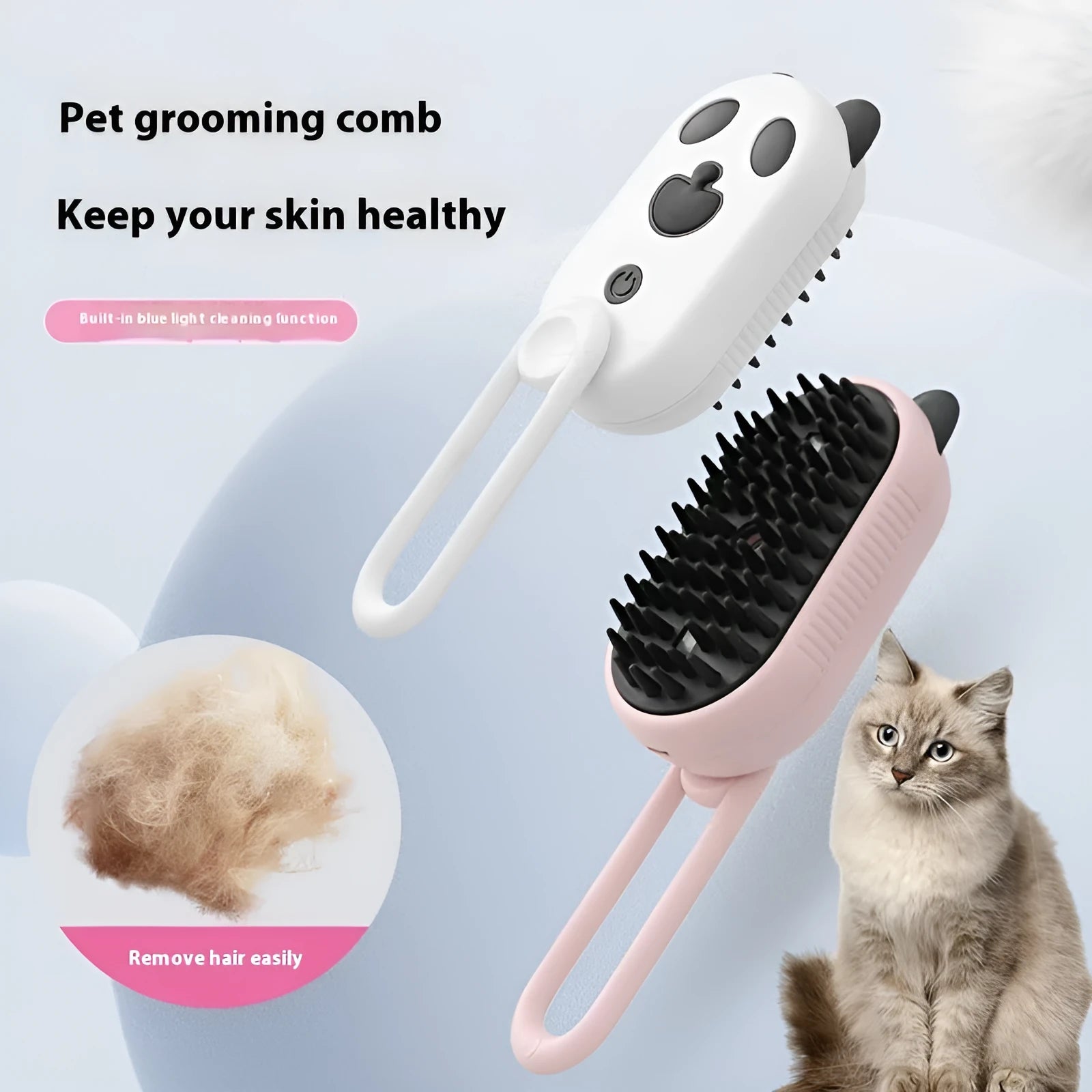 Handheld pet grooming spray brush with massage comb head in avocado green colour.