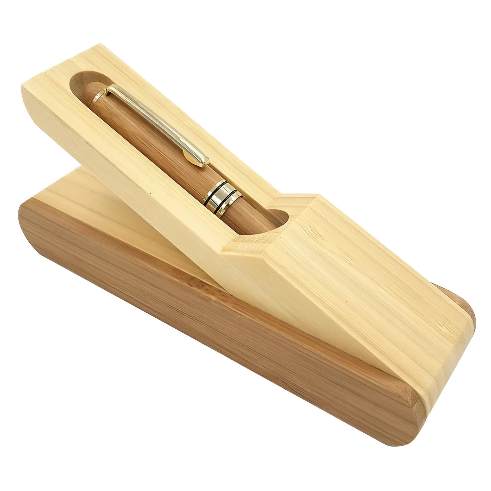 Bamboo signature pen set with ballpoint refill and pen case in true colour finish