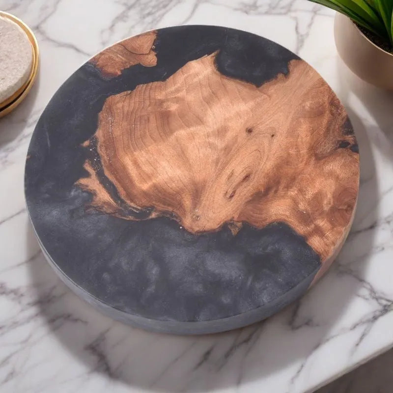 Nordic wooden style Kung Fu tea coaster in heat insulation resin, 9.8cm diameter