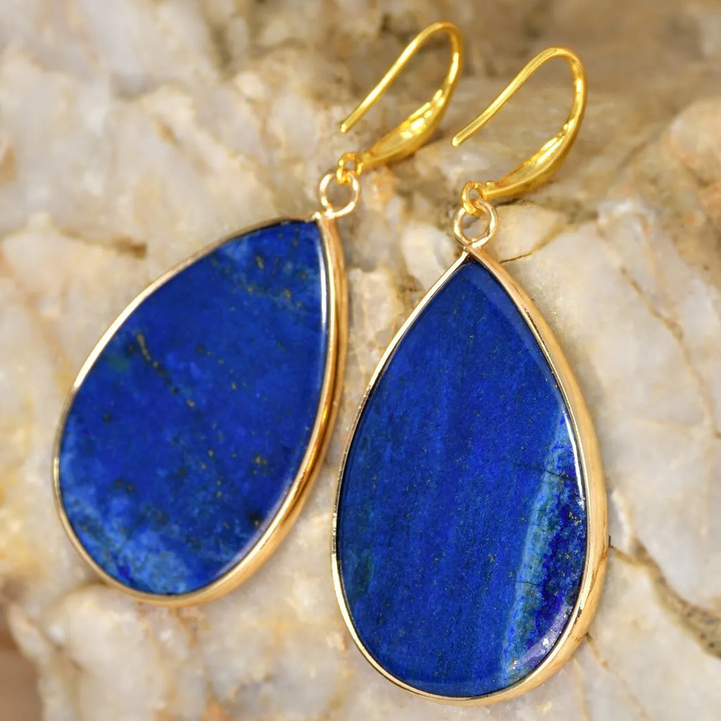 Women's retro water drop natural stone pendant earrings in amethyst colour with electroplated finish