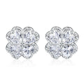 925 silver zircon earrings with four-leaf clover design and heart-shaped elements in white gold colour