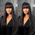 Natural colour human hair straight fringe wig without lace, full-mechanism headgear, available in 8 to 32 inch lengths