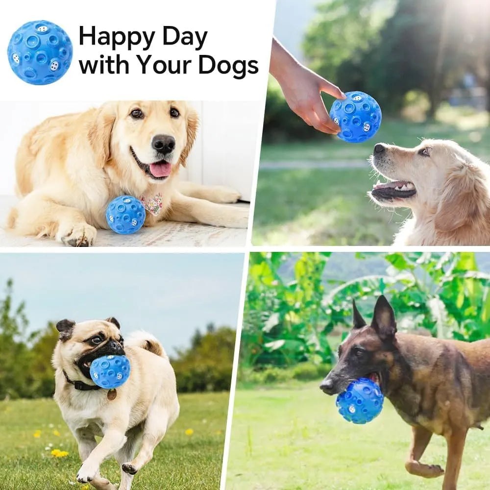 Durable rubber dog ball toy with textured surface for aggressive chewers and teeth cleaning.