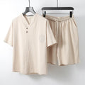 Loose cotton two-piece set for men with short sleeve top and shorts in apricot colour