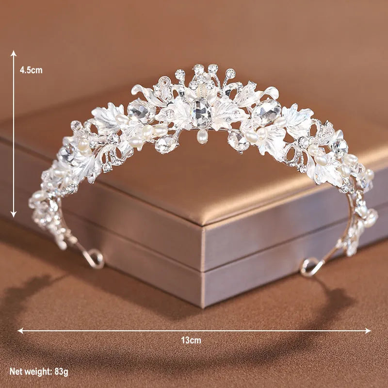 Gold and silver alloy pearl crown headdress for women's wedding and birthday hair accessories