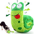 Squeak dog puzzle toy shown in snail and stick shapes with hidden food holes for foraging games