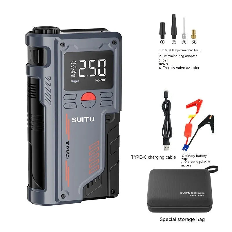 Wireless lithium battery emergency start power supply with inflator, ABS casing, 206x110x54mm
