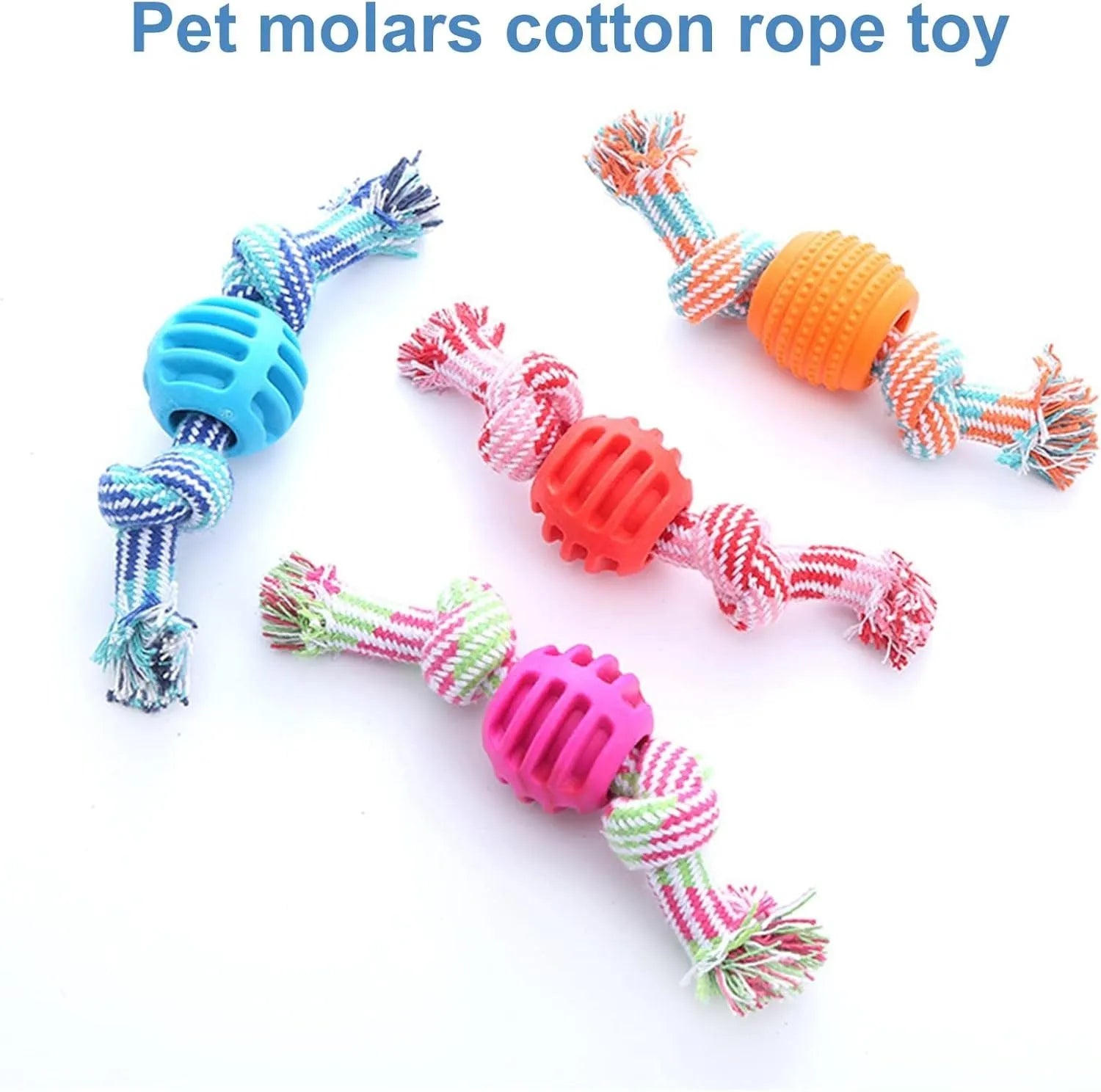 Blue dog chew toy with rope construction for dental cleaning and moderate chewing