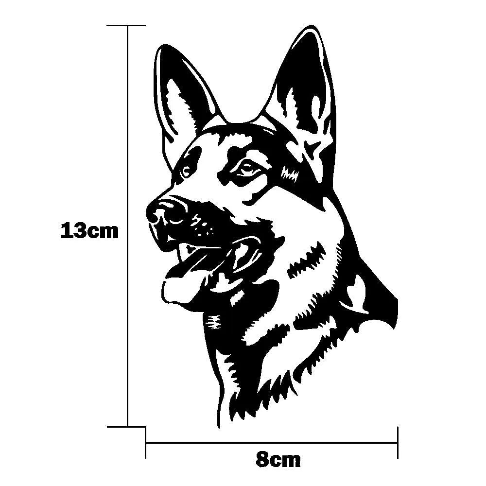 Reflective Alsace Shepherd dog car bumper sticker measuring 13x8 cm