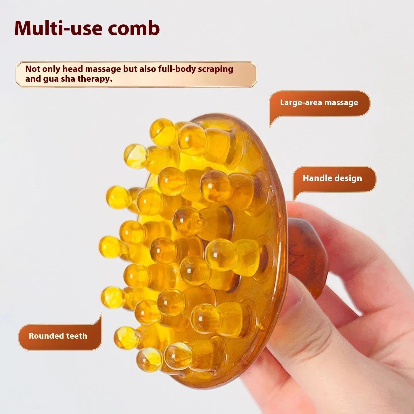 Disc massage comb with 21 teeth in brown colour for head meridian massage
