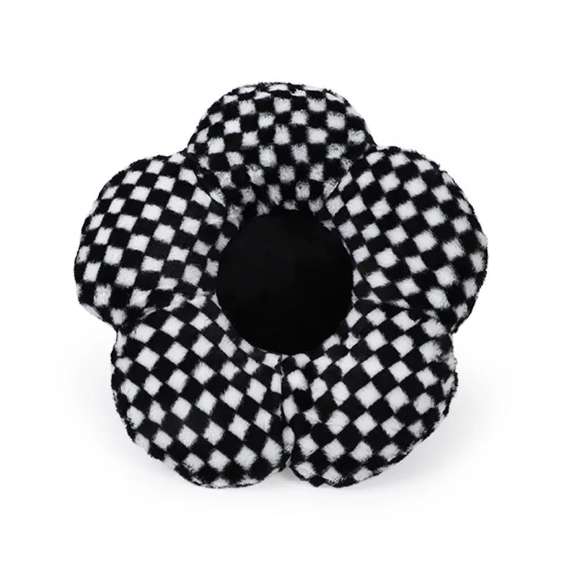 Plush automotive headrest neck pillow with checkered pattern for car seat comfort