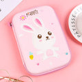 Canvas pencil case with large capacity and cute rabbit cartoon print, square shape for school use