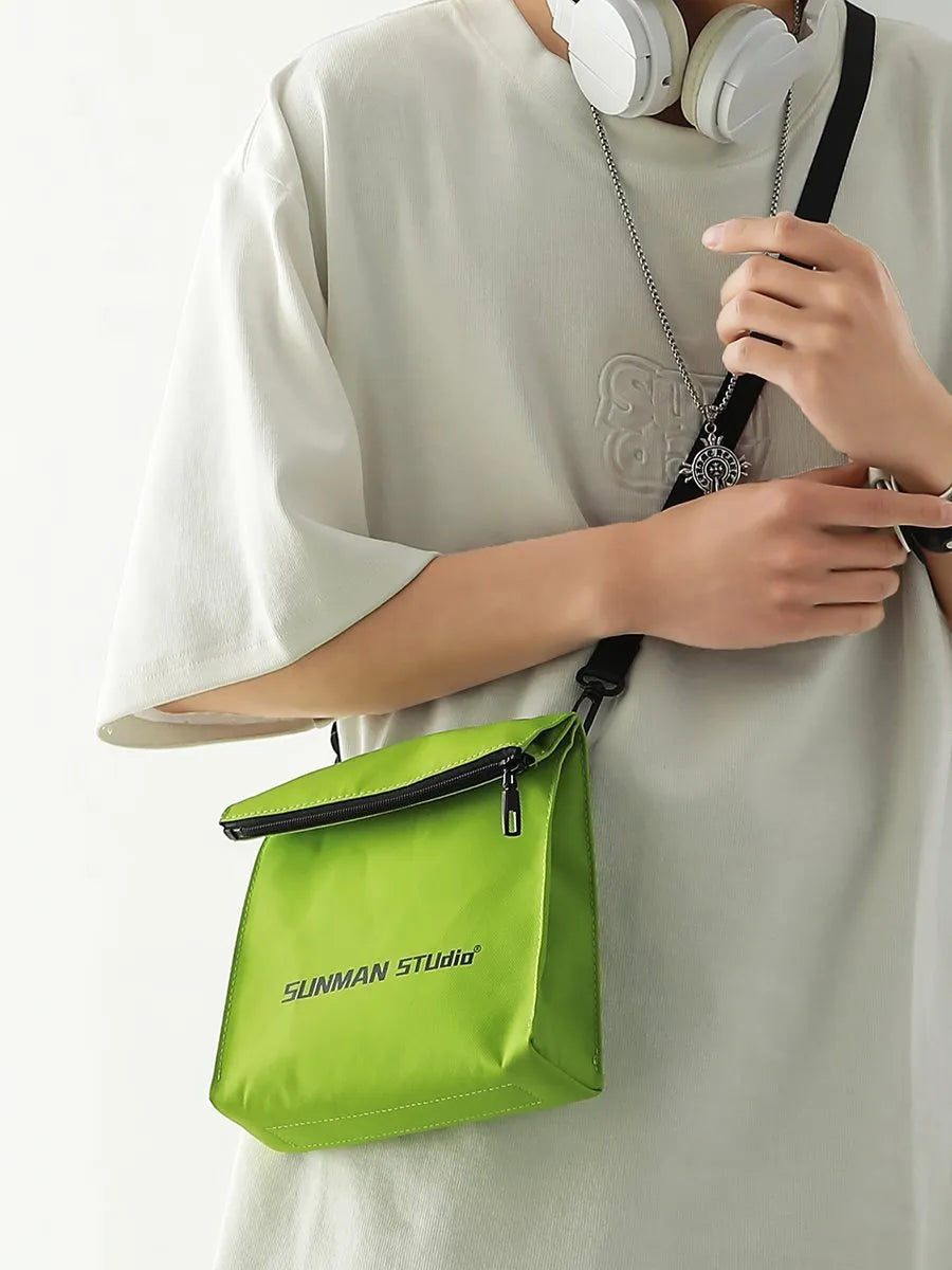 Simple all-match messenger bag design backpack in khaki with sewing line detail and adjustable crossbody strap