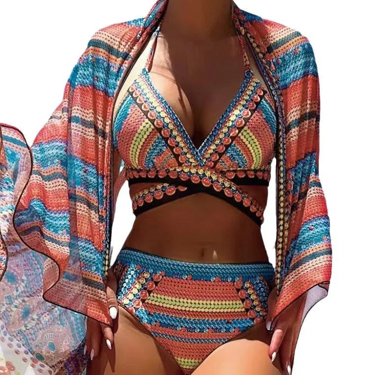 Women's one piece swimsuit with split cross strap retro ethnic style in polyester, available in multiple colours