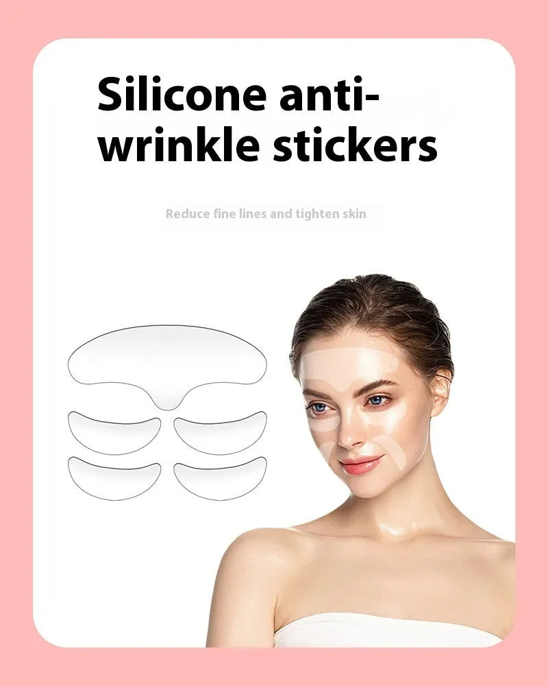 Five silicone anti-wrinkle face stickers with adhesive backing for wrinkle reduction