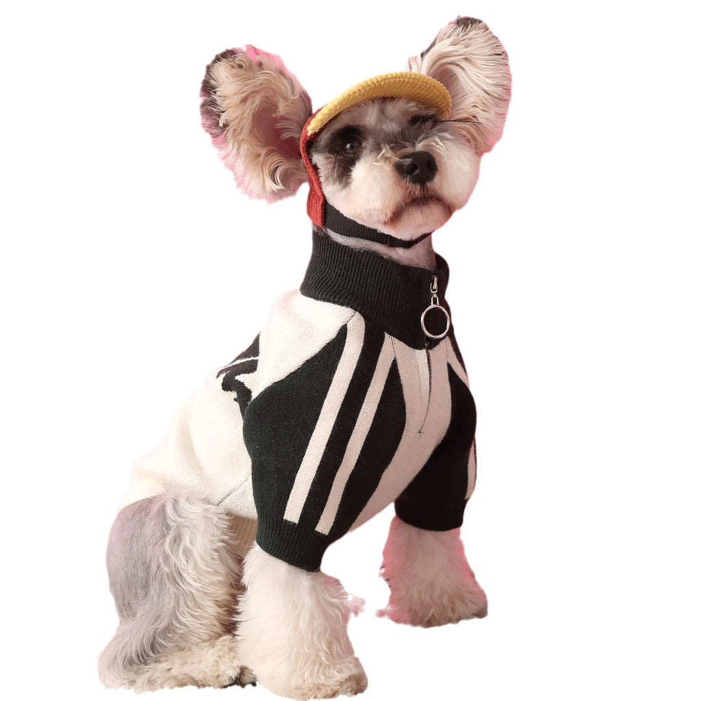 Red wool puppy dog sports sweater cardigan on white background, size S to XXL available