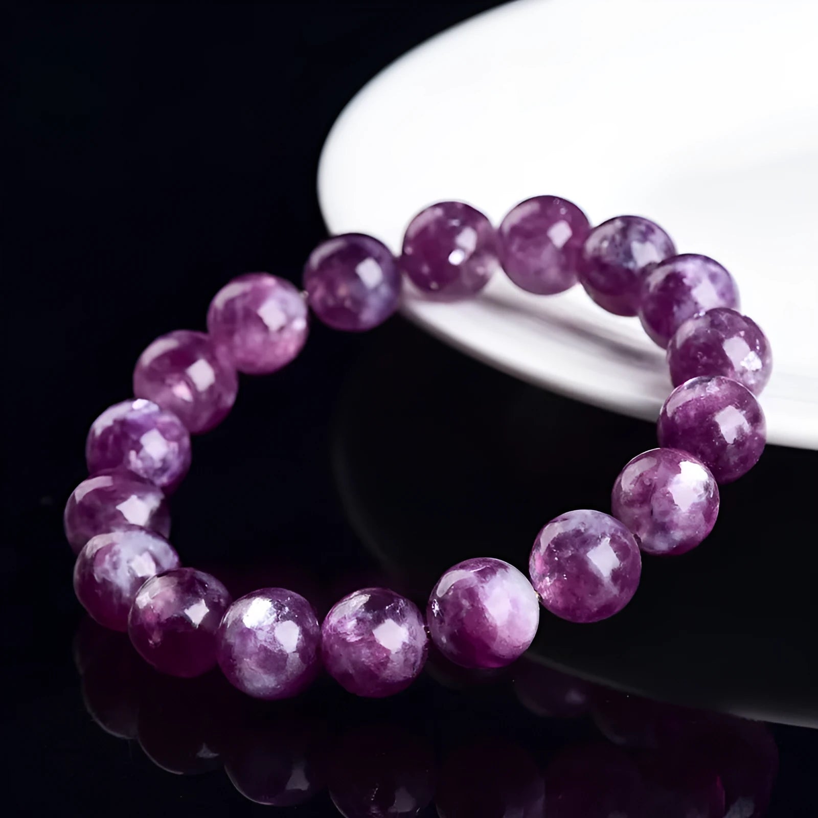 Purple polished crystal bracelet with geometric beads in Korean-style design