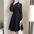 Black polyester lace long sleeve underdress in solid colour, regular sleeve type, for layering