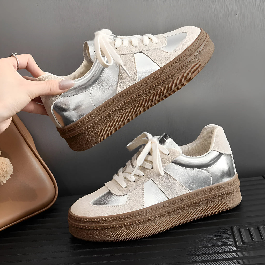 Retro round toe sports board shoes with cross shoulder straps in milky white colour